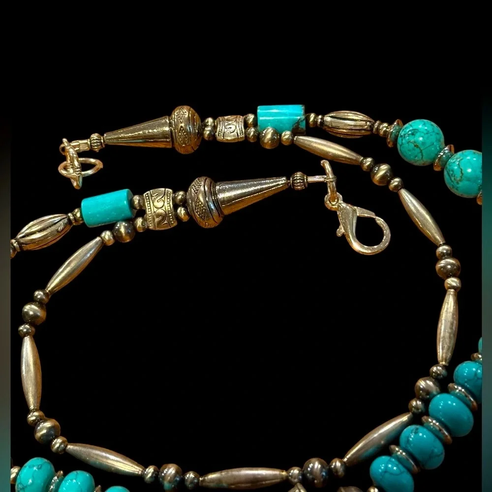 Vintage Sterling Silver Navajo Pearls Turquoise Squash Blossom Necklace - Picture 7 of 15